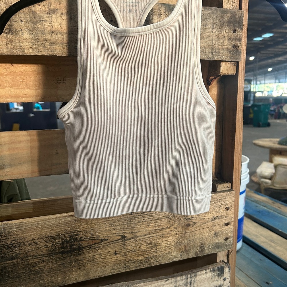 Women's Cream Ribbed Tank Top with Bra NEW these are sized as S/M, L/XL